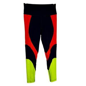 Zumba We Ar Marvelous Colorblock Navy‎ Leggings Neon Yellow and Orange Sz M